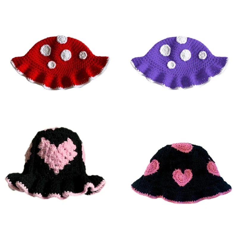 

MXMB Lady Spring Photo Hat Knitted Bucket Hat Fashion Fishing Hats Women Headdress