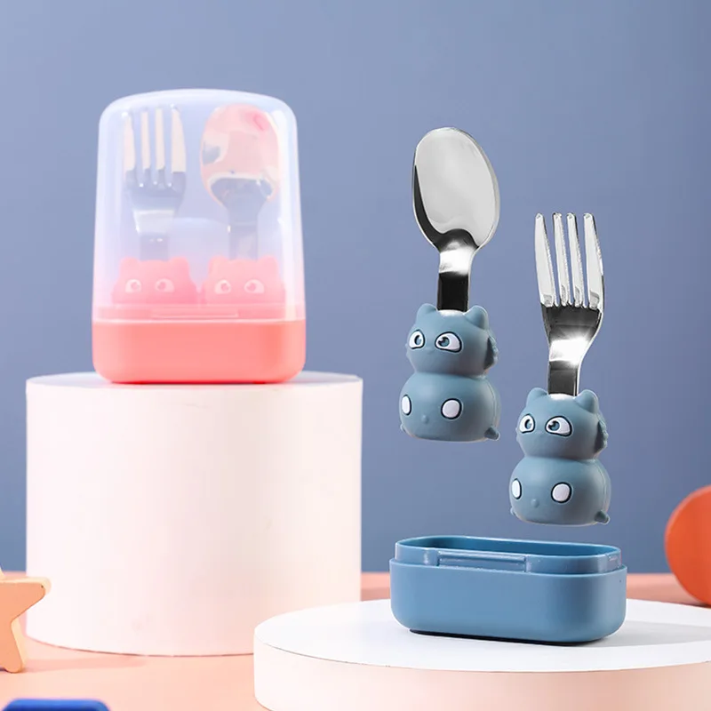 

Baby Learn To Eat Short Handle Stainless Steel Spoon Fork Baby Spoon Fork Training Tableware Set Complementary Spoon Wholesale