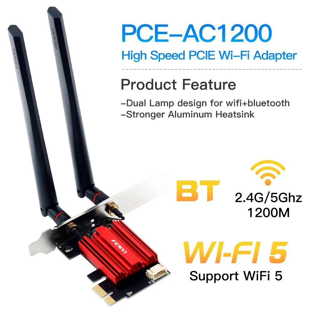 AC1200 WiFi PCIE Adapter 2.4Ghz/5Ghz Bluetooth FV-AC1200 Dual Band Wireless Lan