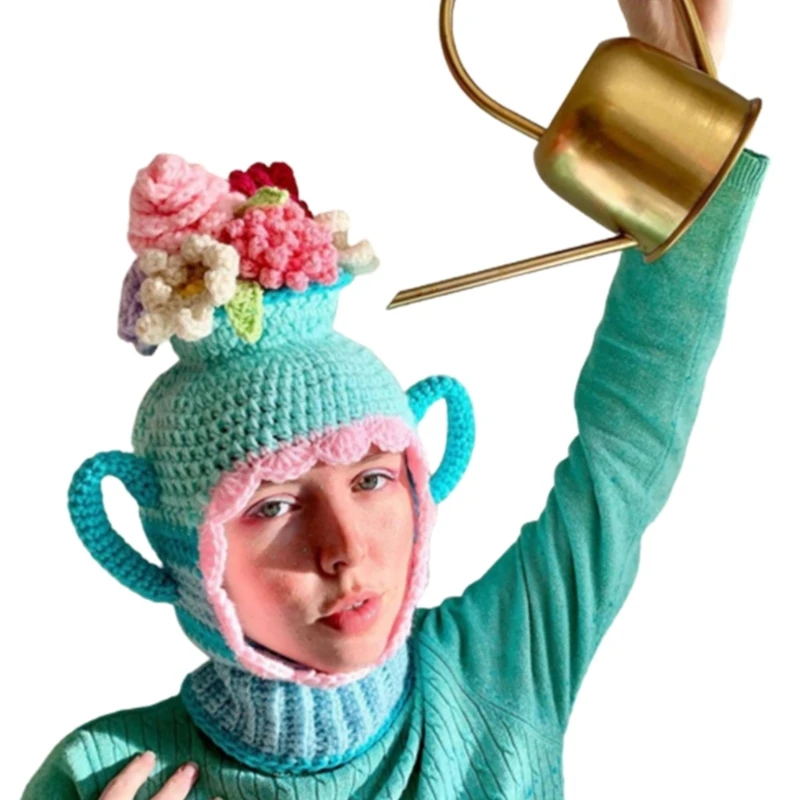 

Novelty Vase Hat for Adult Handwoven Balaclava Cap Unisex Party Hat for Girl Boys Knitted Mask Hat Halloween Accessories