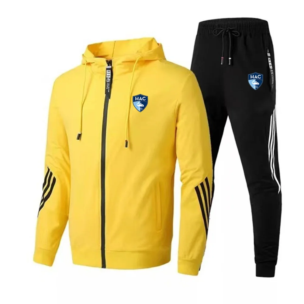 Autumn and Winter New Polyester Men's Set Football Training Clothes Zipper Coat+Pants Two Piece Set Loose Running Set