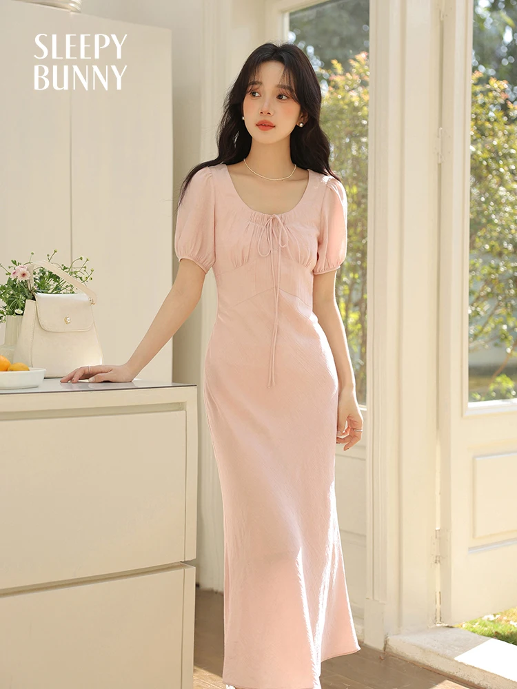Vintage Puff Sleeve Slim Fit Maxi Dress Women Summer Sweet Fishtail Hem  Elegant Waist-Cinching Long Dress Romantic Style Outfit - AliExpress