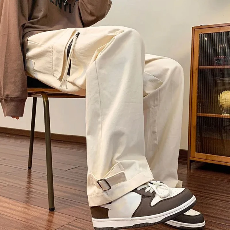 

Rimocy Women's Big Pockets Cargo Pants Y2K High Elastic Waist Drawstring Baggy Trousers Woman Vintage Loose Straight Pants Mujer