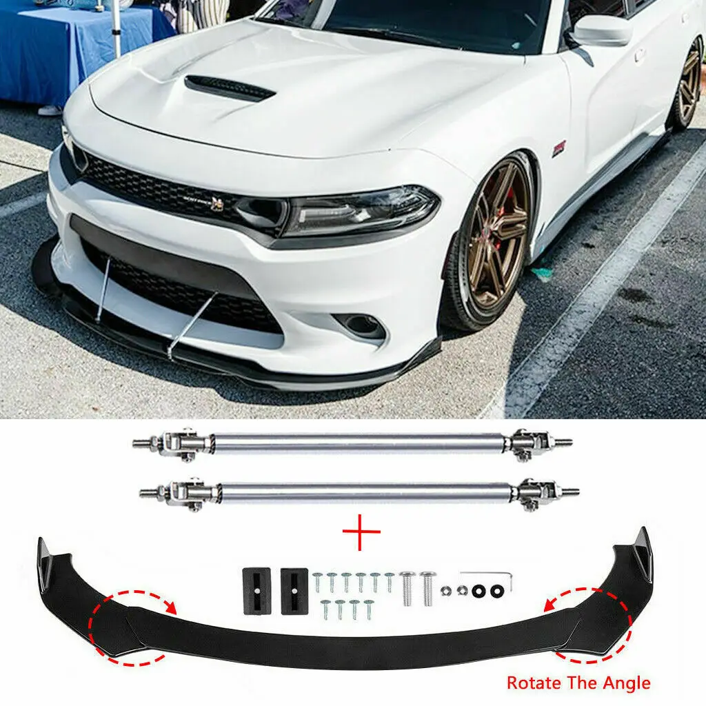 For Dodge Charger Rt Srt Sxt Front Bumper Lip Splitter Spoiler + Strut