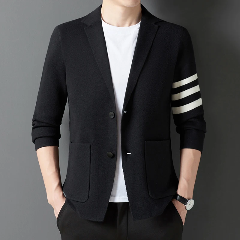

Knitwear Suit Men's Thickened Sweater Coat Korean-Style Striped Cardigan Men's Spring Autumn Clothing Handsome Trendy Small Suit