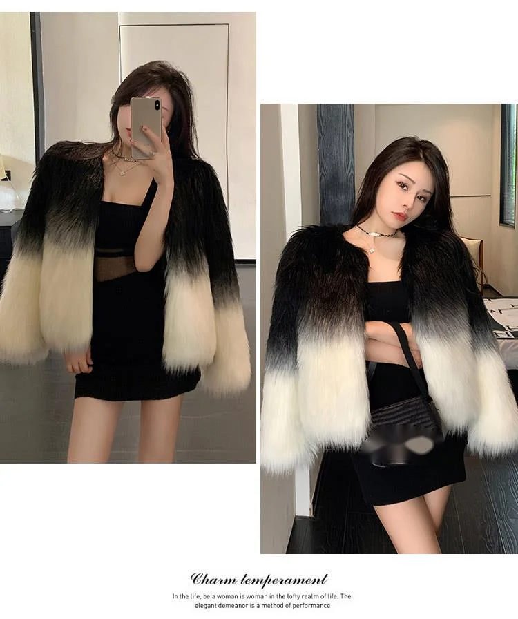 Gradient Kunstpelzmantel Für Damen Winter Wintermode Warm_voghion.com