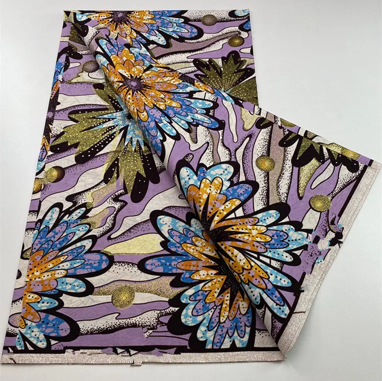 Women Wax Fabric Soft African Grand Golden Wax Fabric Flash Gold Print Batik Ankara Glitter