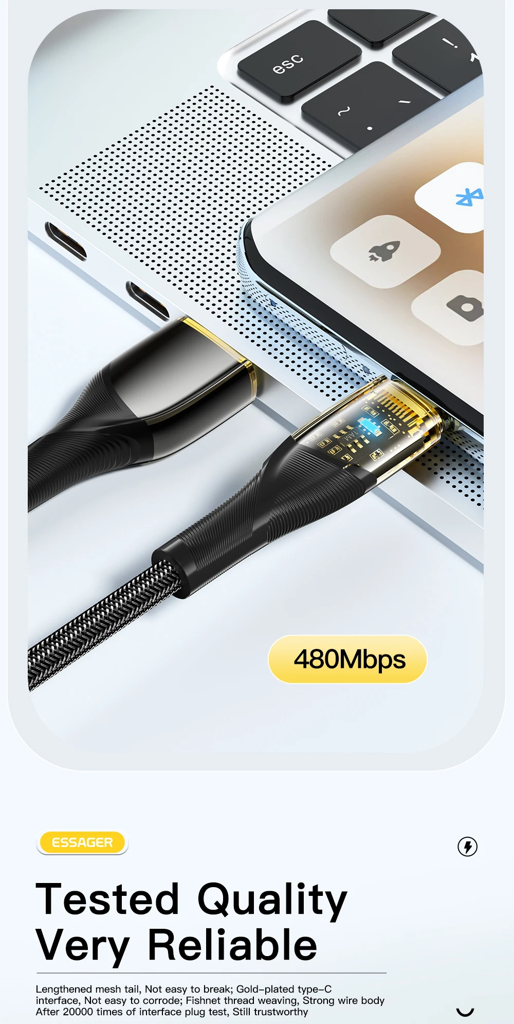 Essager 7A USB Type C Cable PD 100W Fast Charging Wire USB-C Charger Data Cord For Huawei P50 P40 OPPO K10 Honor Oneplus Poco F3