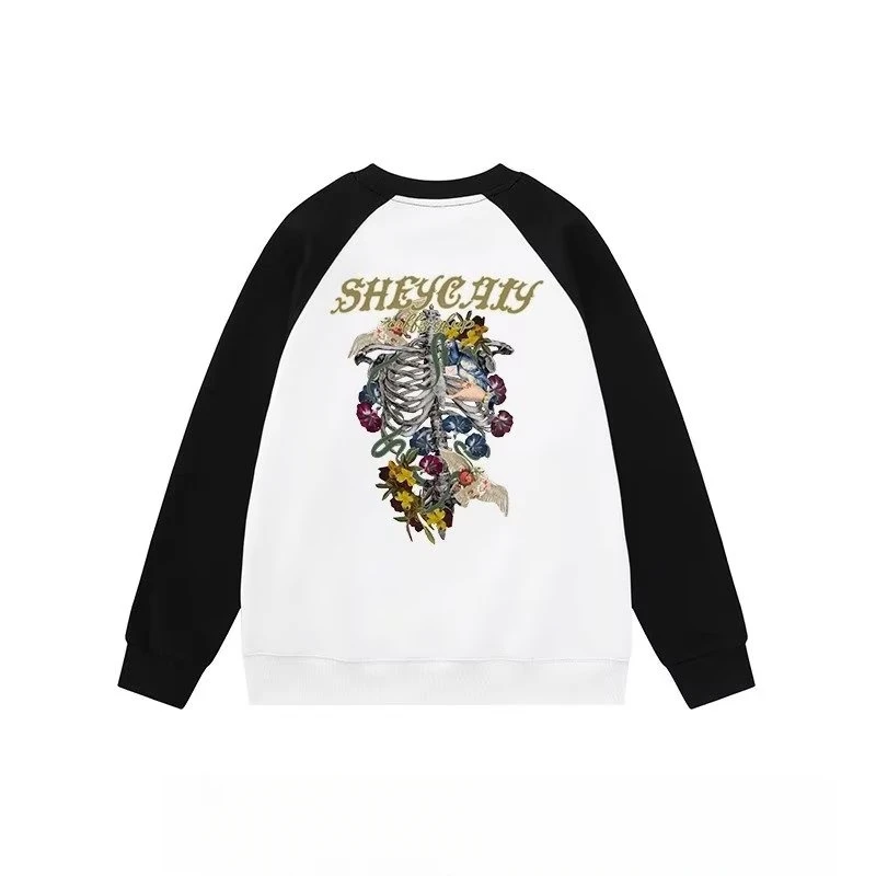 

Floral Pattern Printing Couple Style Oversized Sweatshirt Women Loose Streetwear Autumn O-neck Korean Style Winter Clothes Women