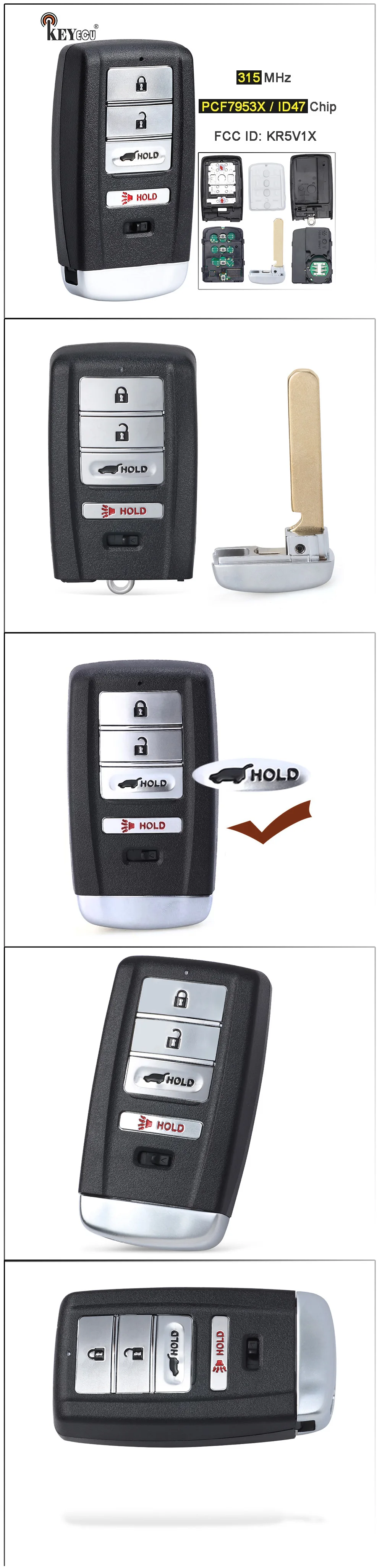 Keyforkess 315MHz PCF7953X / ID47 Chip FCC: KR5V1X A2C32523200 Smart Remote Key Fob per Acura MDX RDX ILX TLX 2014-2020 - S2c2036ed3c024ca5ab4b76f1f8c1f2c4n