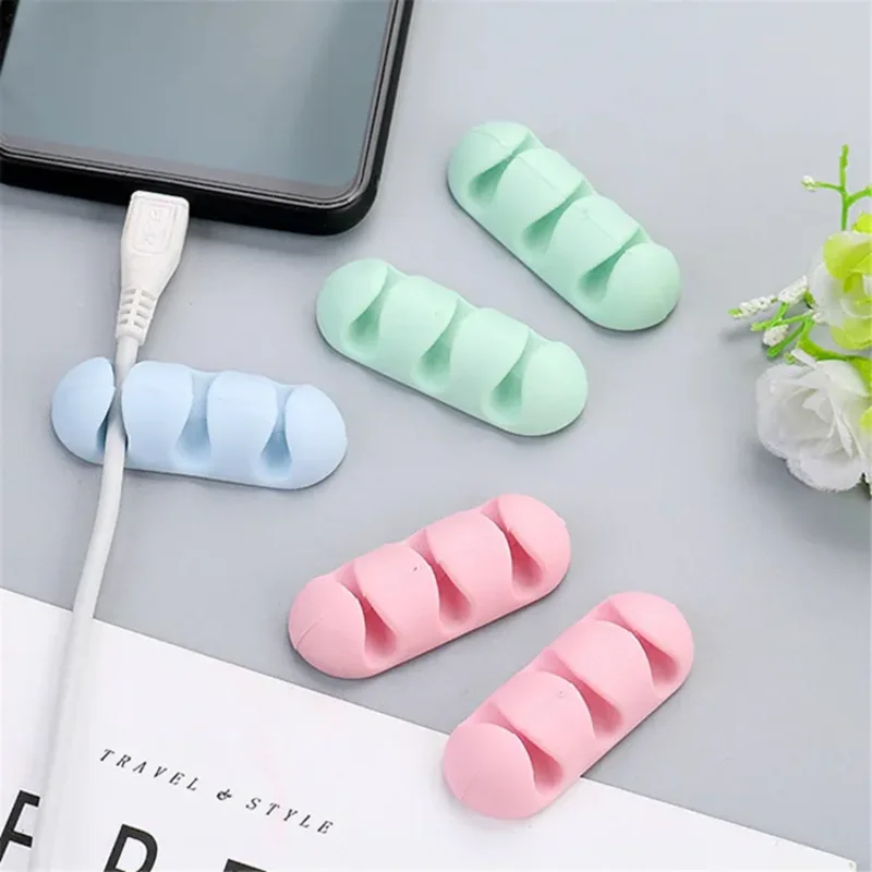 케이블 정리함 실리콘 USB 케이블 와인더, 데스크탑 깔끔한 관리 클립, 책상 케이블 코드 거치대, 마우스 헤드폰 컴퓨터용