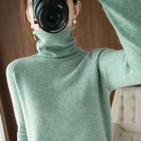 Women Sweater Winter Cashmere Turtleneck Warm Knitwear Korean Casual Solid Bottoming Shirt Fashion Knit Pullovers Brown Sweater - Image 2