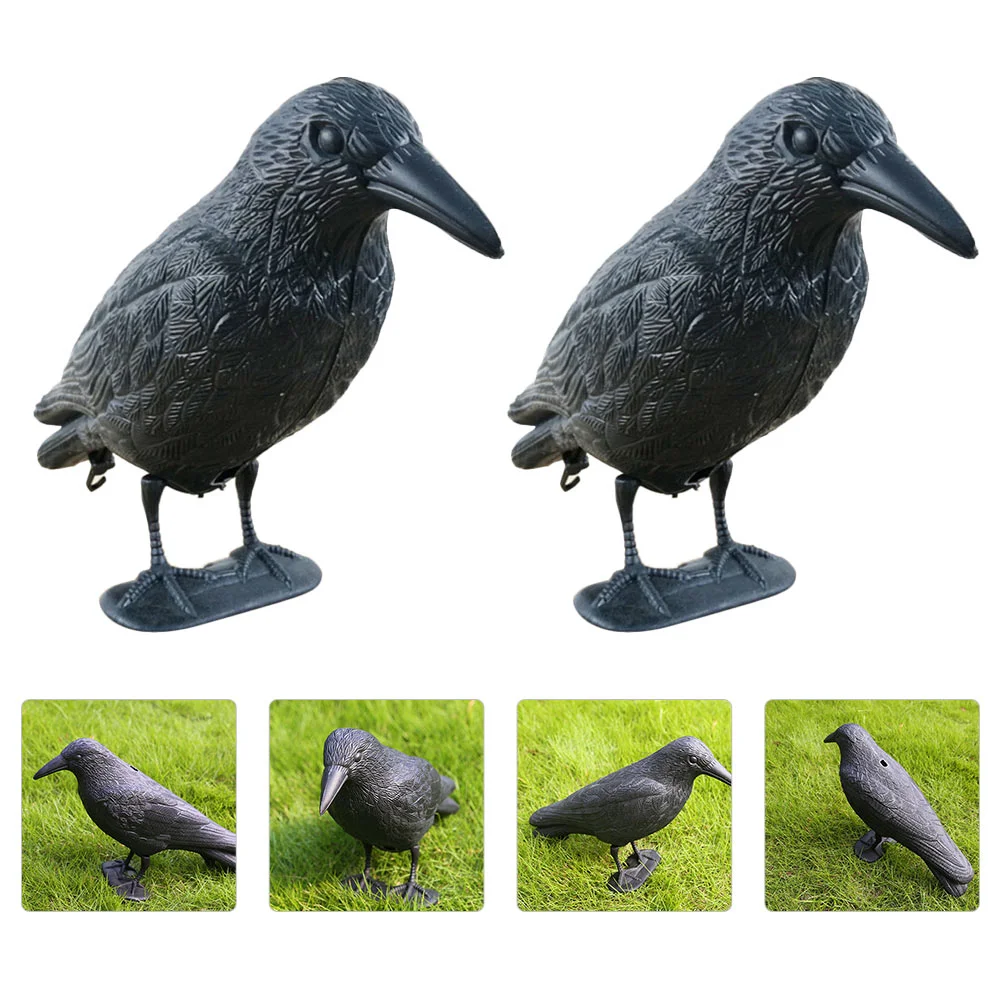 2Pcs Decoy Puntelli Ravens Statuary Haunted House Bird Decor Action Bird Figure Ravens Sculpture Crow Figurine