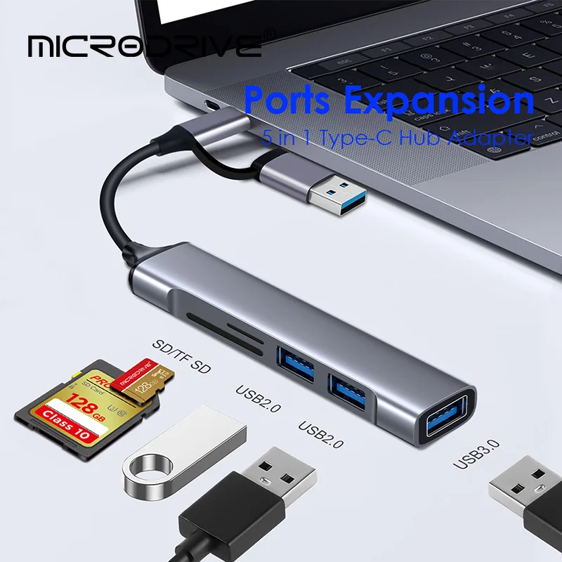 5 In 1 멀티 포트 허브 어댑터 USB3.0 5Gbps 확장 도크 허브 PD 100W 유형 C 확장 허브 PC 컴퓨터 노트북 용 플러그 앤 플레이