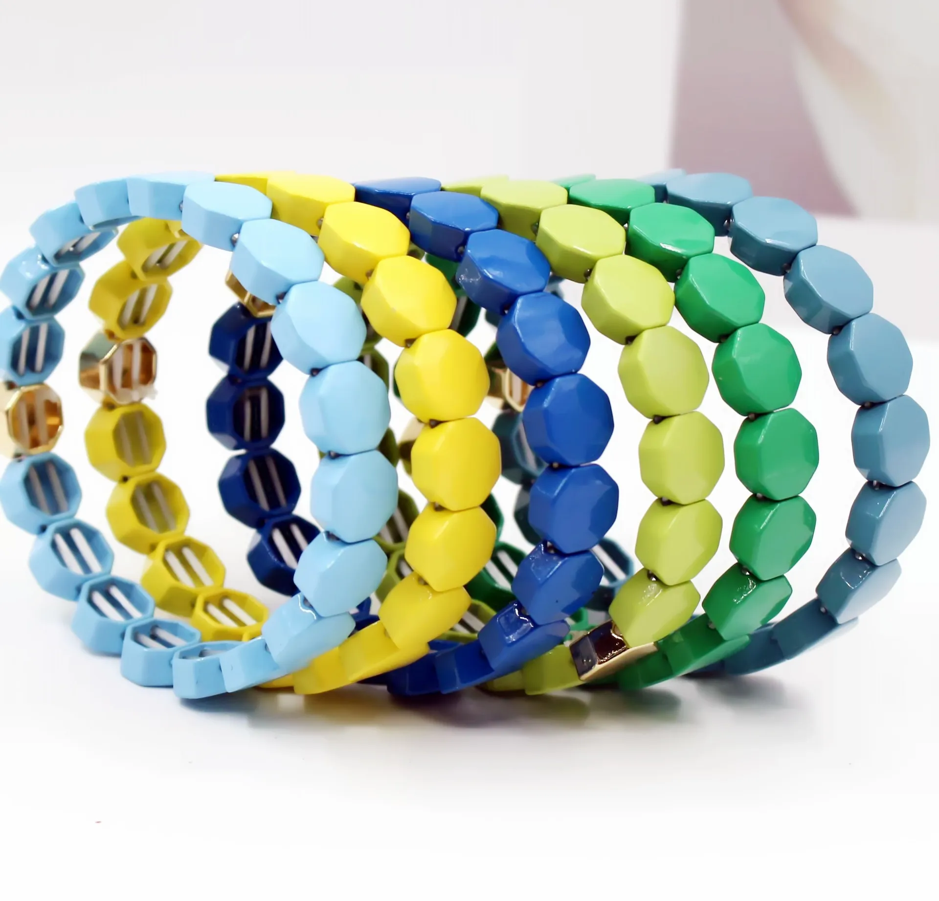 DIY Bohemian Stackable Baked Enamel Stretch Bracelets Bangle Stack Tile  Beads Alloy Elastic Bracelet Jewelry - AliExpress