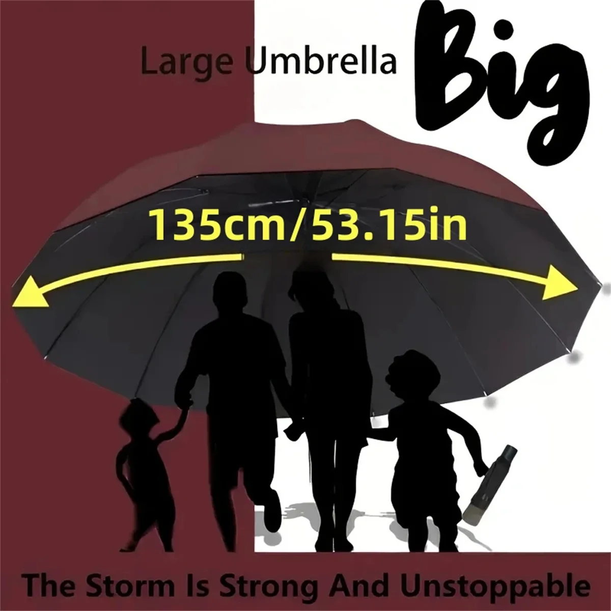 Large size super large umbrella for men and women, three-person double-use umbrella for sun and rain, strengthening, student fol 1