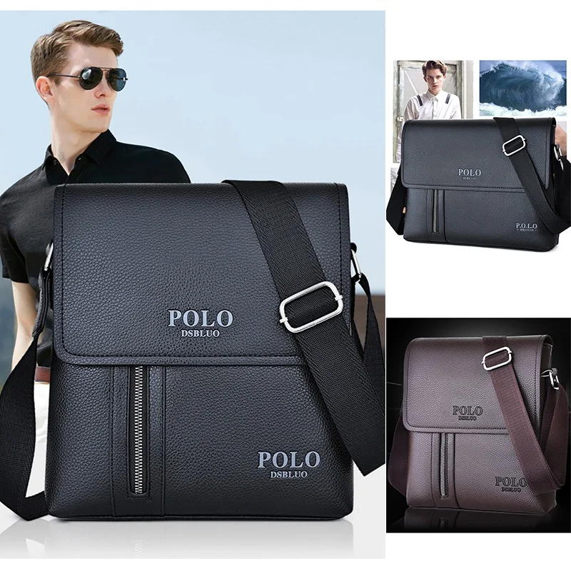 Business Men Black Shoulder Bag Crossbody PU Leather Handbag Capacity