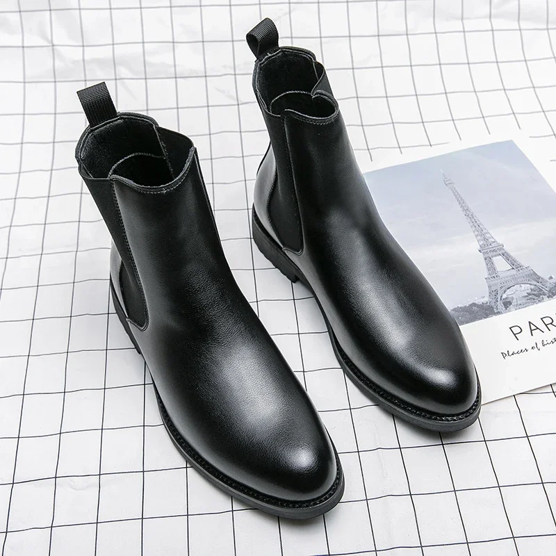 European Station Men's Fashion Chelsea Boots Casual Classic Anti slip Durable Short Sleeve Black Brown Sizes 38-46 Male Boots