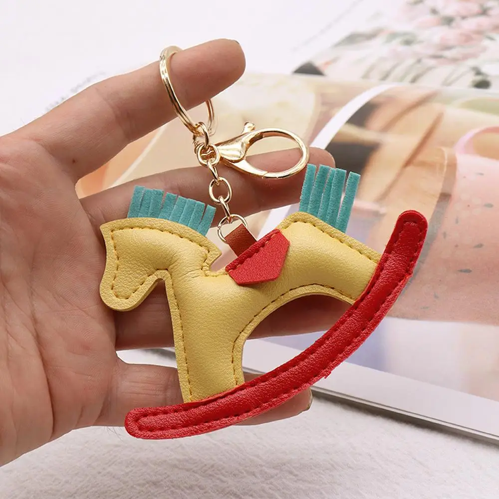Charming Cartoon Pony Keychain Leather Rocking Horse Pendant Gift