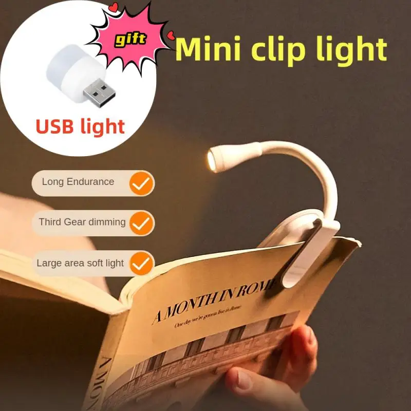 

Mini LED Rechargeable Eye Protection Book Night Light Adjustable Clip 360° Flip Study Easy Clip Lamp 3 Color For Travel Bedroom