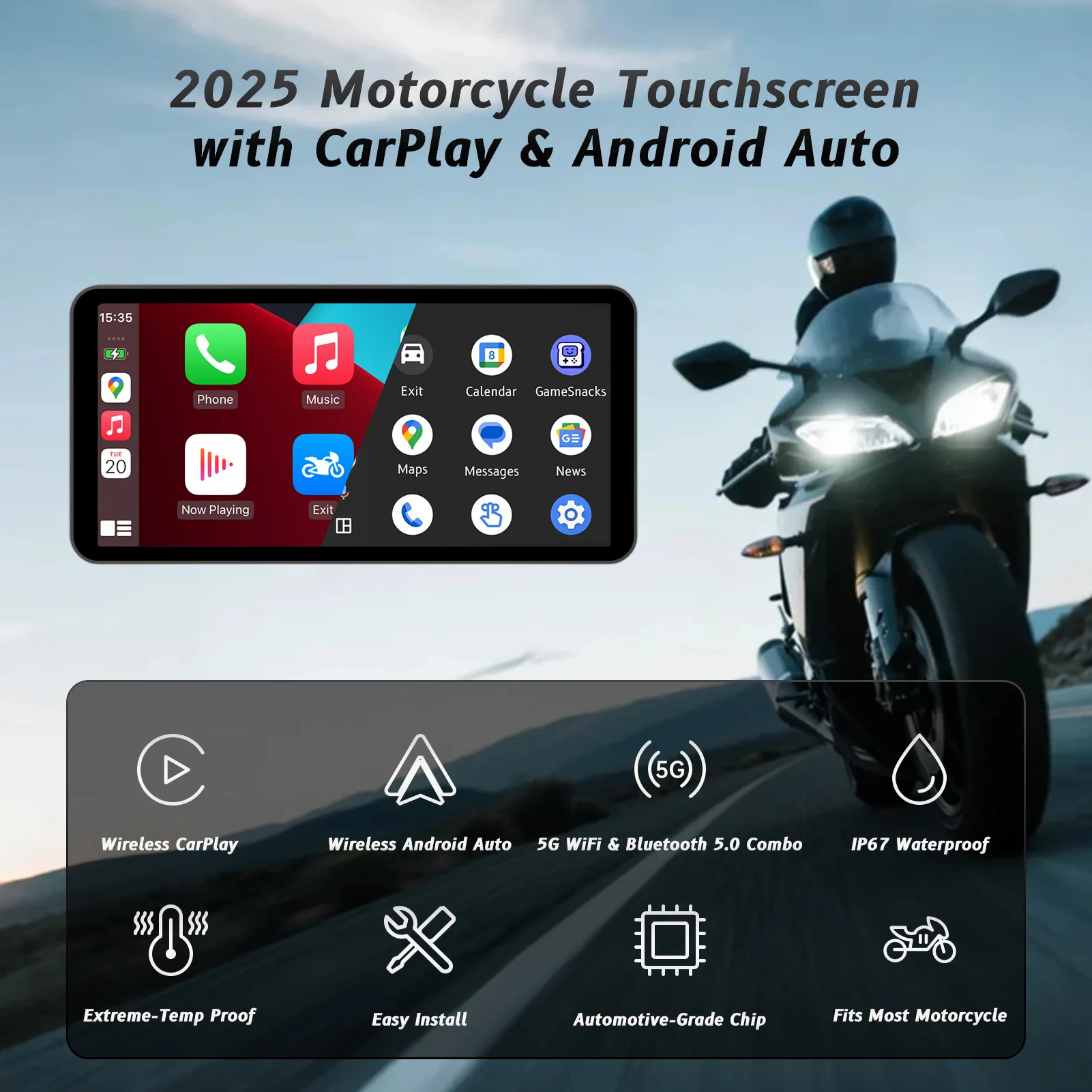 6-Inch Motorcycle Smart Display – Wireless CarPlay & Android Auto thumbnail 6