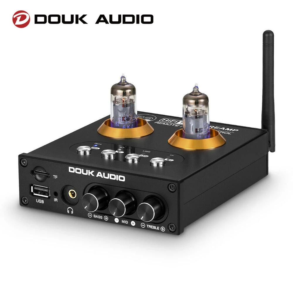 Douk Audio P2 HiFi Vacuum Tube Preamp Bluetooth 5.0 Receiver Stereo