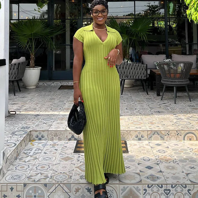 

Women Knitted Pit Strip Dresses Elegant Office Ladies Short Sleeve Summer Fashion Female Maxi Dress Vestidos African Clothes New