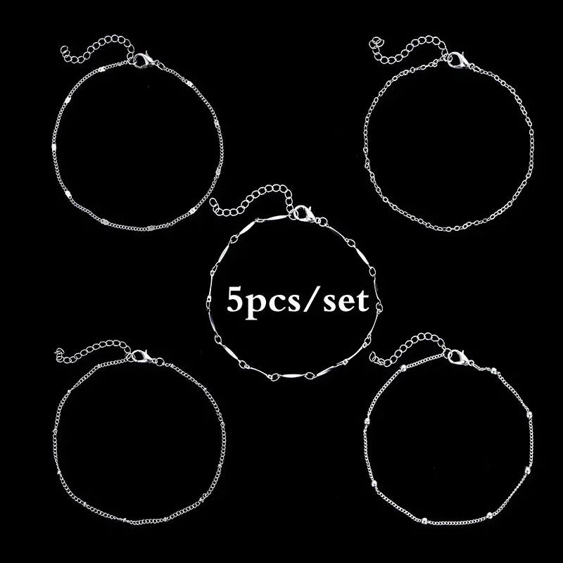 5pcs/set Women Summer Round Ball Beads Anklet Beach Fashion Personality Handmade Foot Ring beads anklet