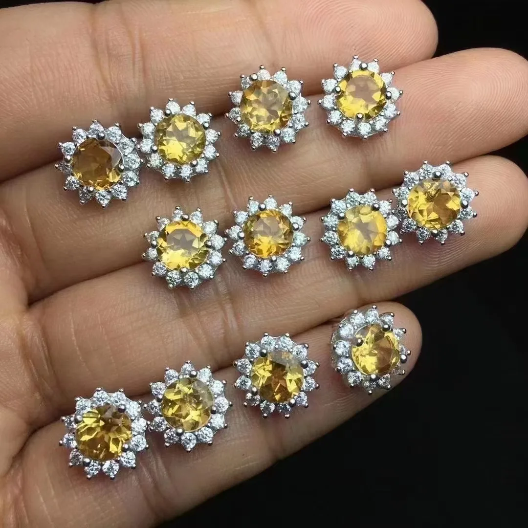 

Серьги-подсолнухи из серебра 925 пробы с натуральным Цитрином