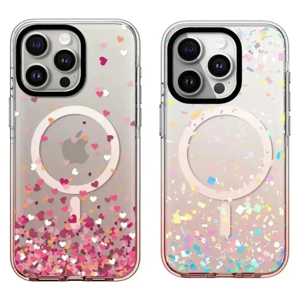Pink Gradient Transparent Border Colorful Hearts Candies iPhone 13 14 15 Pro Max Case - Protective iPhone Case