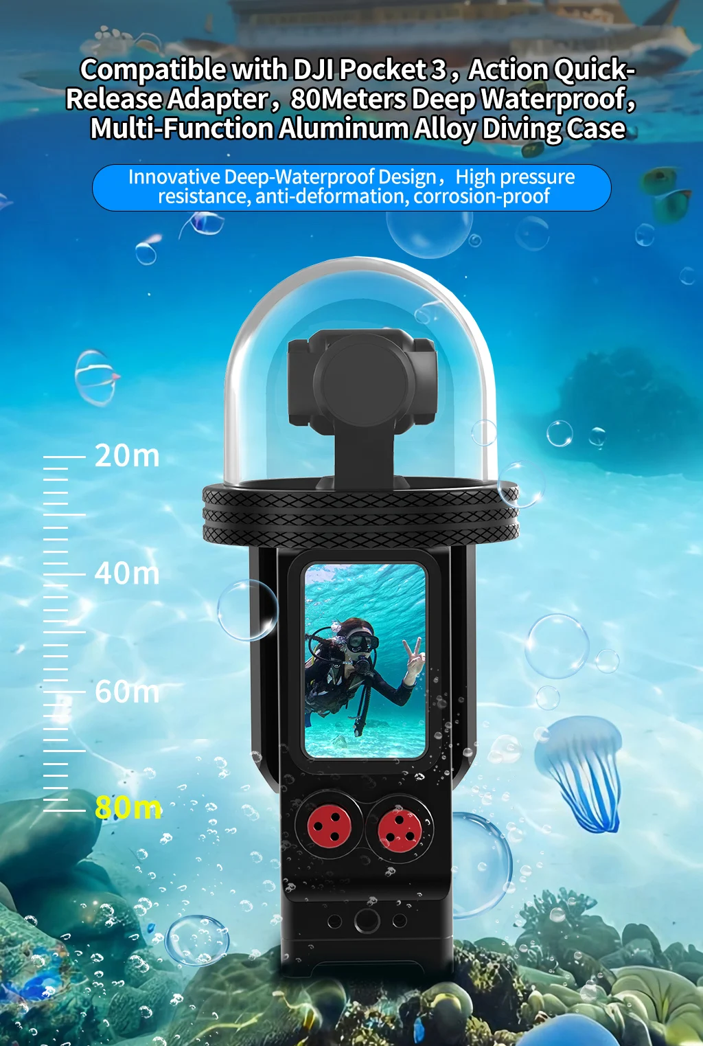 Für DJI Osmo Pocket 3 Wasserdichtes Gehäuse 80 m Aluminium Magnetische Schnellverschluss-Halterung Kamera Schutzgehäuse Unterwasser-Tauchset – Detail 8