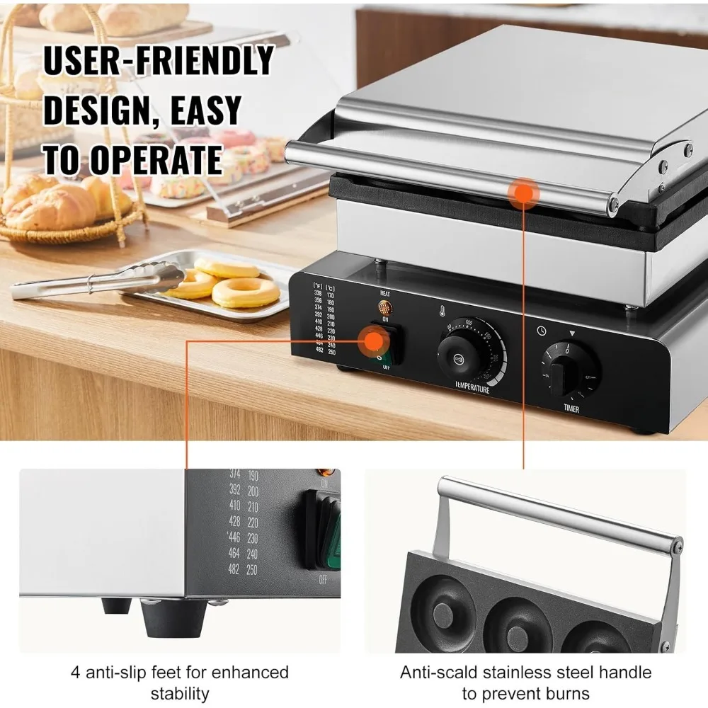 Doughnut Maker, commercial 9-hole double-sided heated waffle maker, for restaurant and home, breakfast maker 4