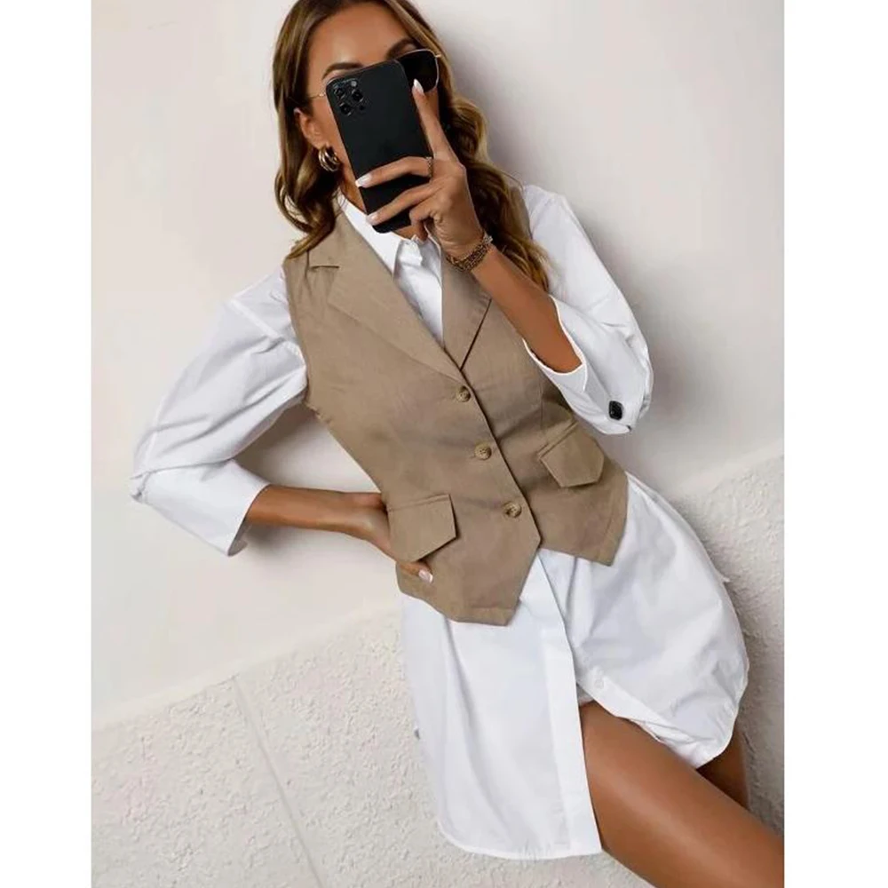 Women's Suit Vest Slim Single-Breasted Pointed Lapel Sleeveless Jacket Casual Fashion Business Formal Office Vest Comfortable