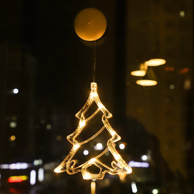thumbnail image 1 of Lámpara de ventosa navideña con luces LED, campana, muñeco de nieve, estrella, decoración navideña para ventanas, lámpara colgante alimentada por batería para decoración del hogar, Navidad, 1 of 5