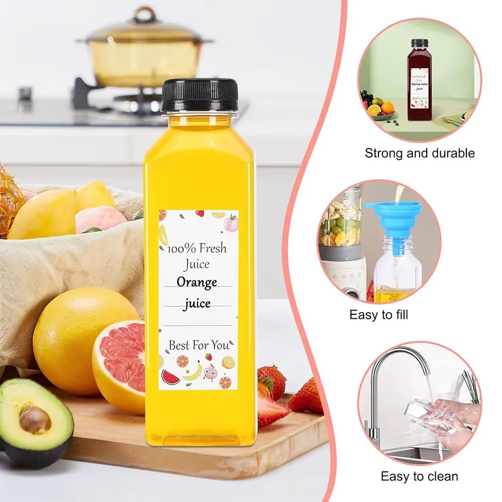 Clear Reusable 500ML Juice Bottles with Caps and Accessories for Smoothies and Beverages