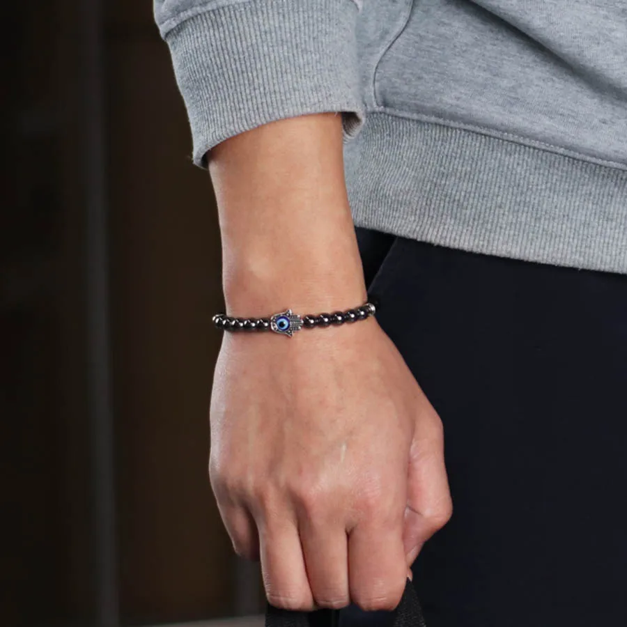 Hematite Evil Eye Bracelet for Men Yoga Meditation