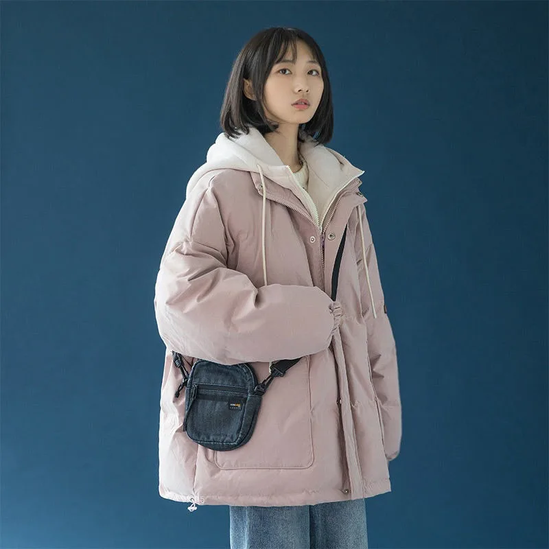 

2023 New Women Down Cotton Coat Winter Autumn Bread Jacket Female Short Parkas Loose Thick Outwear Solid Color Hooded Overcoat