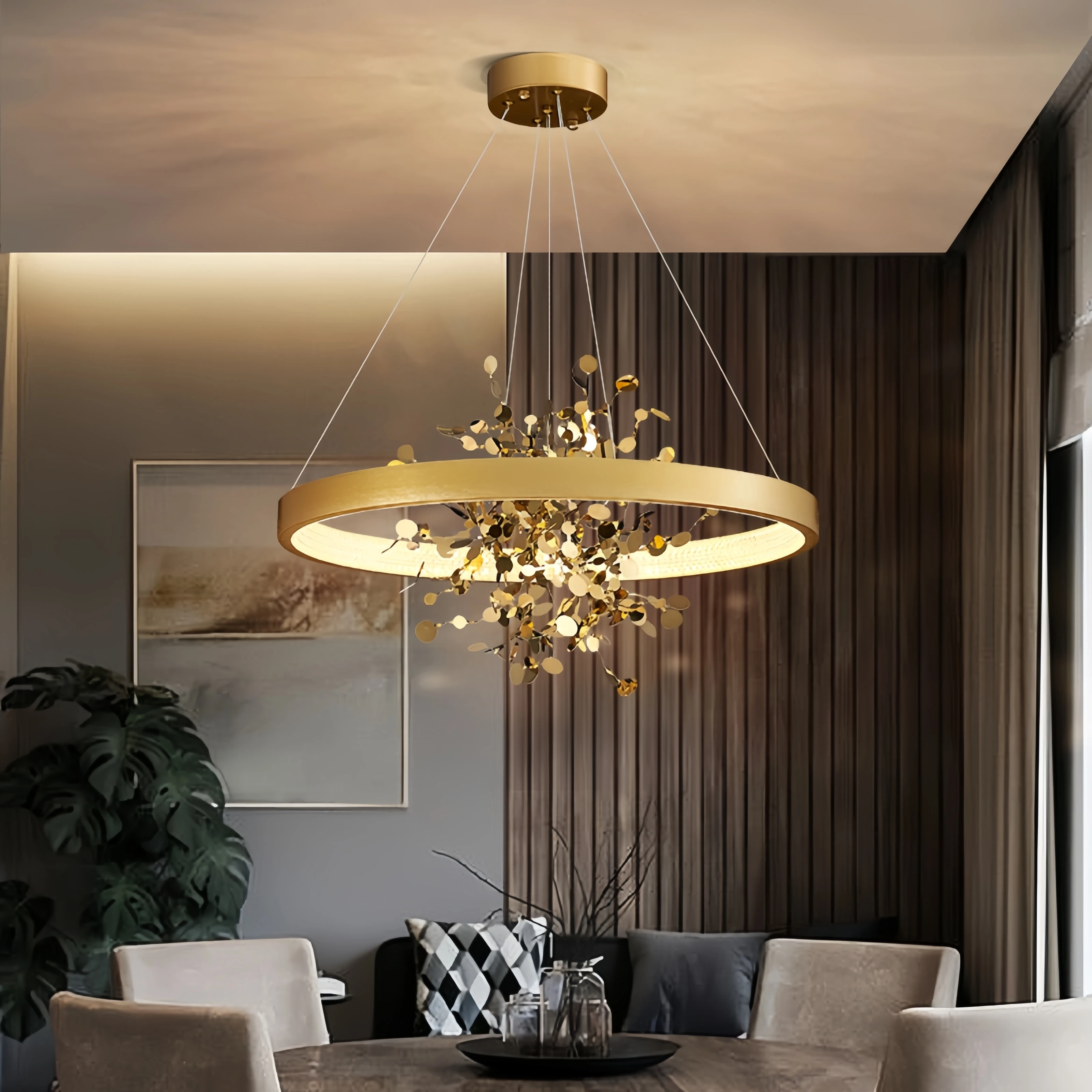 Modern Art Ring LED Pendant Lights Living Room Table Restaurant Chandelier Bedroom Coffee Interior Home Decor Gold Light Fixture