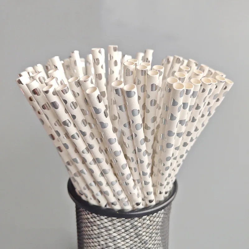 Party Decorations 20-100pcs Biodegradable Disposable Drinking Paper Straws Bronzing Foil for Birthday Wedding Christmas Party