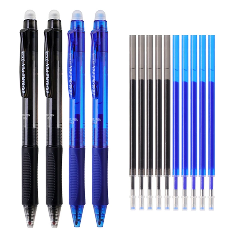Large Capacity Ink Erasable Pen 0.5mm Push Automatic Gel Pen Washable Handle Magic Erasable Refills Rods Longer Writing School erasable pens