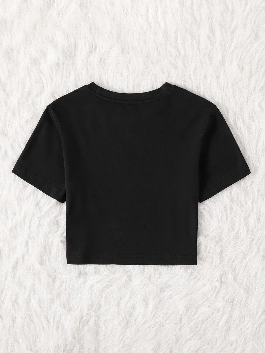 Été Spr femmes Y2K Sexy Coupe Slim Sans Manches Col Rond Haut Court Chemise Moto & Lettre Graphique Tee Women617_voghion.com