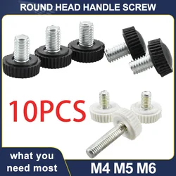 Round Head Handle Hand Screw Round Knurled Rubber Thumb Screw Plastic Tighten Bolt Nuts Knob Black/White Plastic M4 M5 M6 10Pcs
