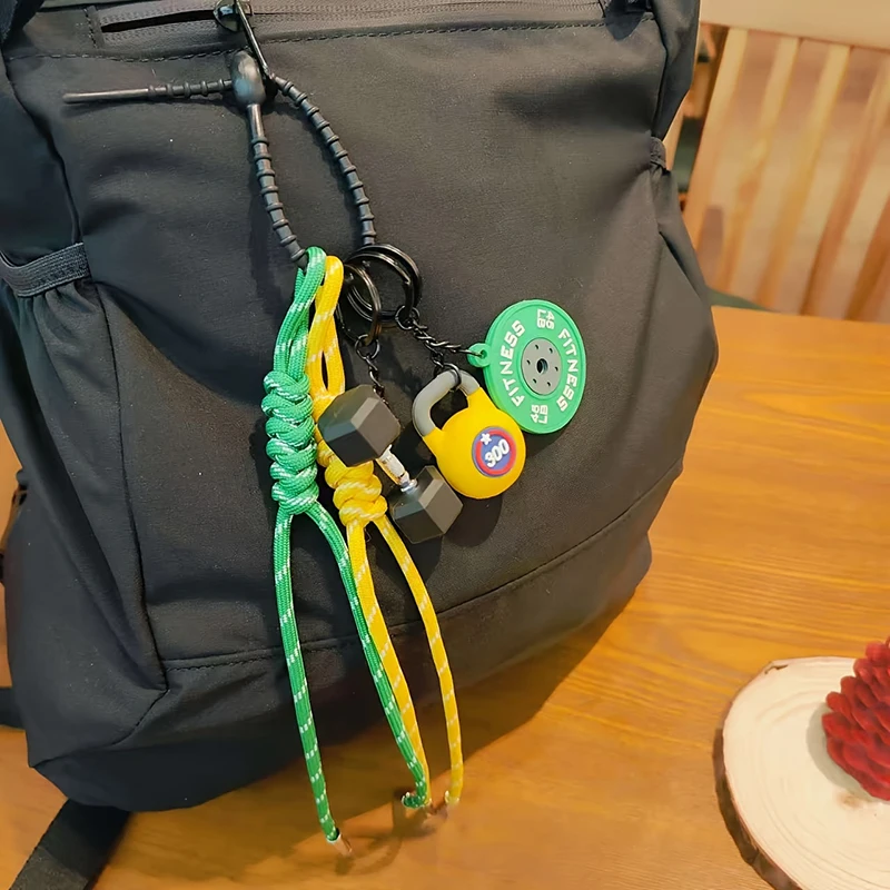 Mini Barbell Plates Key Chain Rectangular Buckle Water Cup Simulation Dumbbells Keyring Creative Bag Charm Accessory