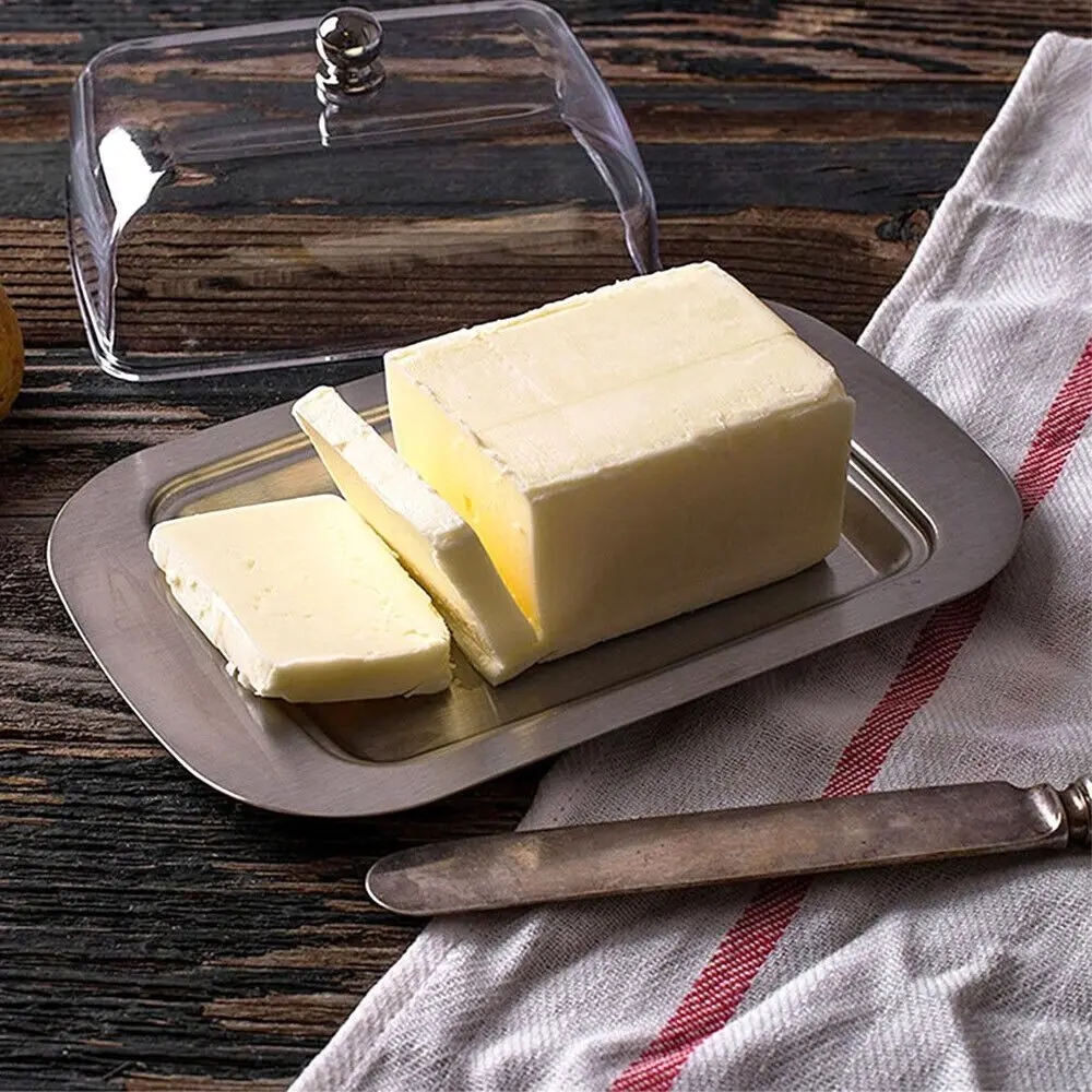Stainless Steel Butter Dish with Lid Holder Kitchen Butter Serving Container Cheese Storage Keeper Tray Kitchen Dinnerware storage box