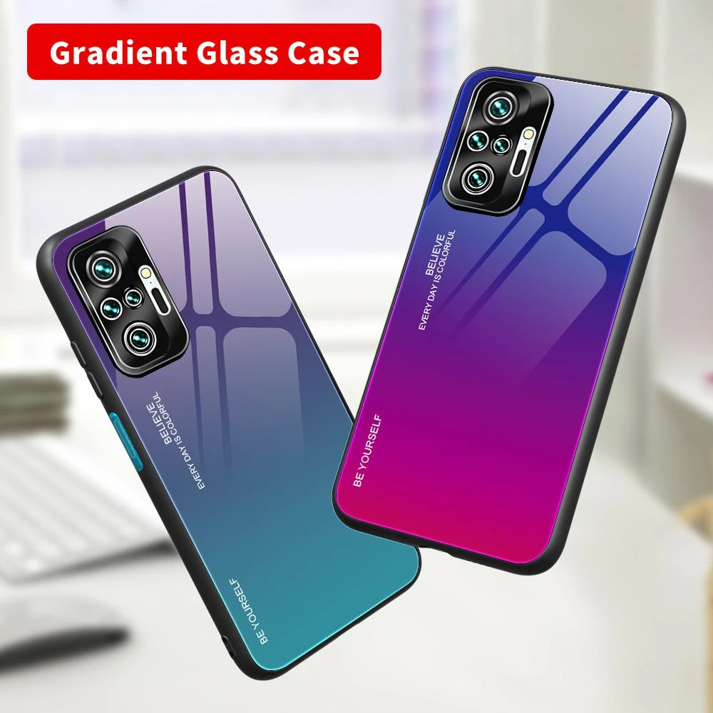 Gradient Phone Case For Redmi Note 11Pro 11S 10Pro 9S 8Pro 8T 7Pro Multicolored Tempered Glass Cover For Redmi 10C 9A 8A 7A
