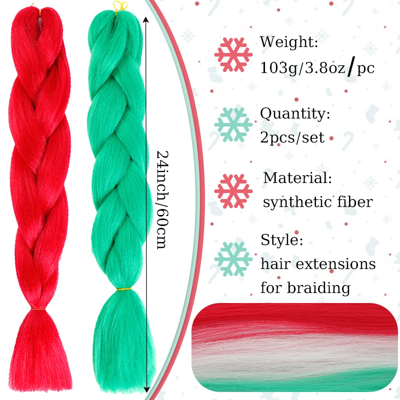 2Pcs Hair Ponytail Extensions Hairpiece for Braiding Jumbo Braids with Shiny Tinsel Hair Wig Christmas-themed Hairstyle for Kids