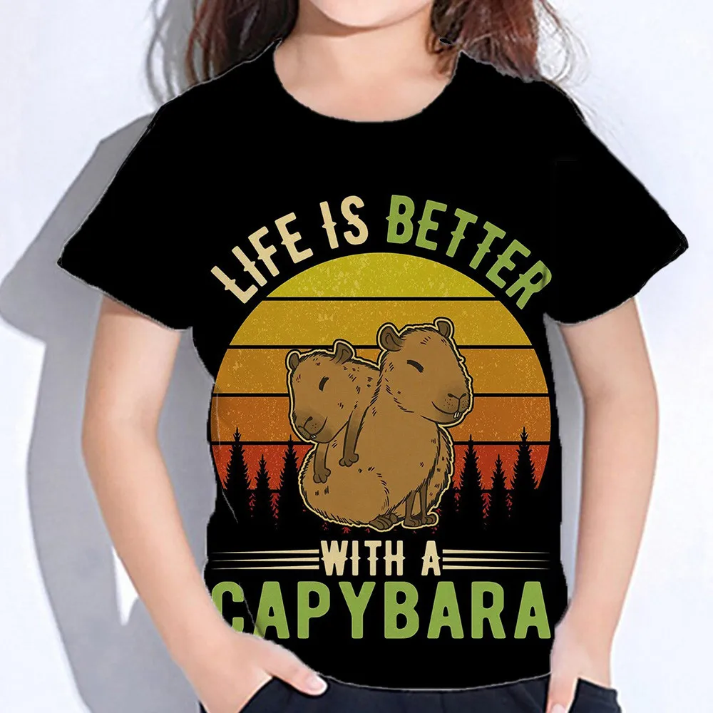 Children's T-Shirt Capybara Print White Tshirts Baby T-Shirt Cartoon Boys Summer Clothes O-Neck Kids Shirt Fashion Child T-Shirt 4
