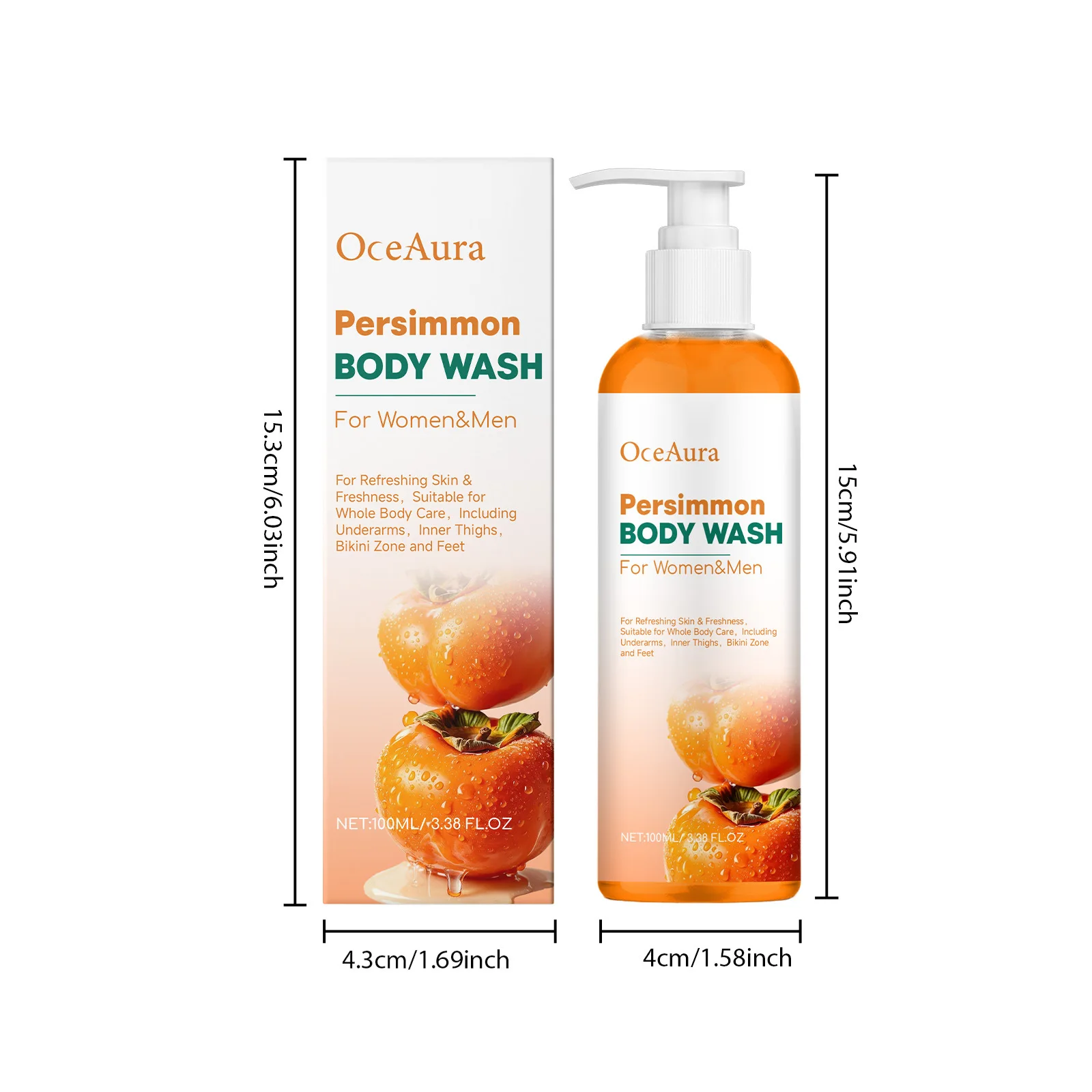 Persimmon Body Wash, natürliches Deodorant, feuchtigkeitsspendendes, erfrischendes Bad-Duschgel, sanfte Reinigung, geruchsneutrale Füße, starker Geruch entfernen – Detail 1