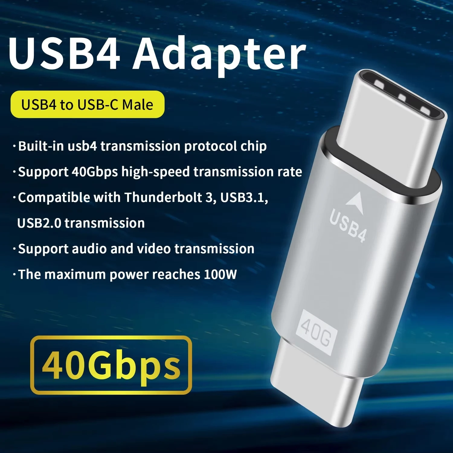 NNBILI USB4.0 40Gbps USB C OTG 어댑터 PD 100W 타입 C 남성-타입 C 남성 고속 충전 3.1 타입 C 10Gbps 컨버터 데이터 어댑터