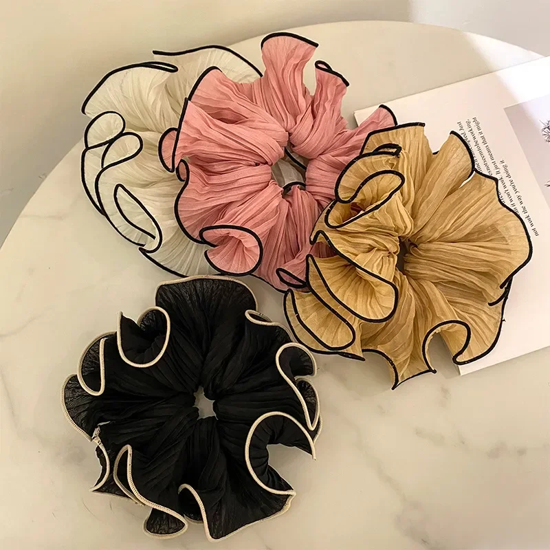 2022 Korean Retro Wrinkle Chiffon Scrunchies for Women Girls Sweet Temperament Fashion Exaggerated Hair Band Hair Accessories
